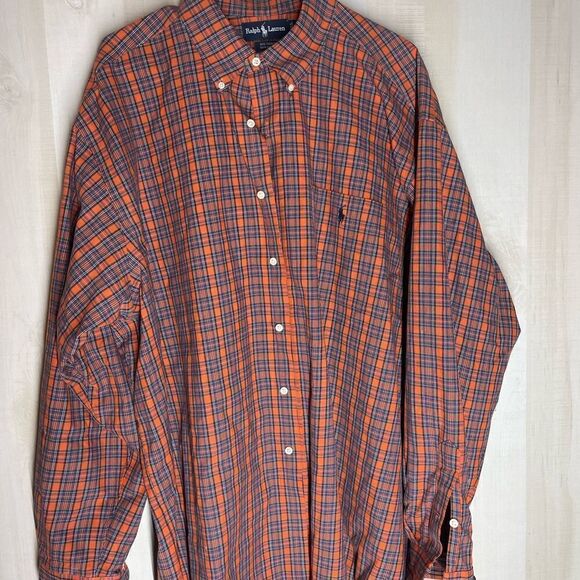 Ralph Lauren orange blue plaid long‎ sleeve button down shirt, size XXL - Picture 11 of 12